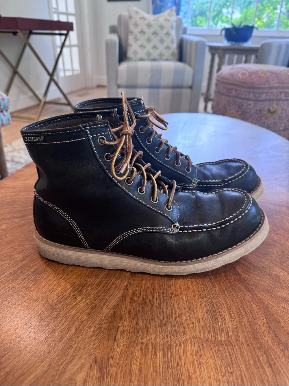 Men’s Eastland “Lumber Up” Dark Navy Leather Moc Toe Lace-Up Boots